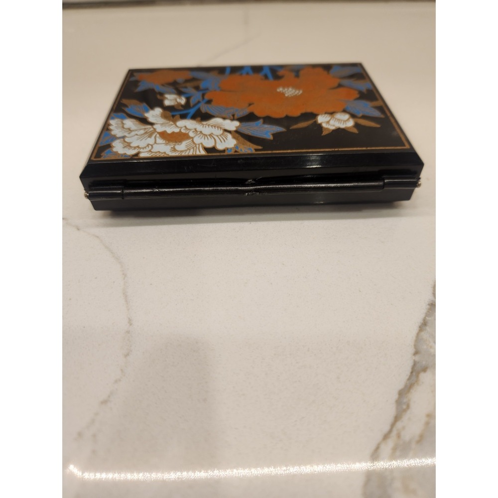 Vintage Hard Plastic Brown Travel Tissue Box Mirrored Multi Floral Oriental - Picture 6 of 11